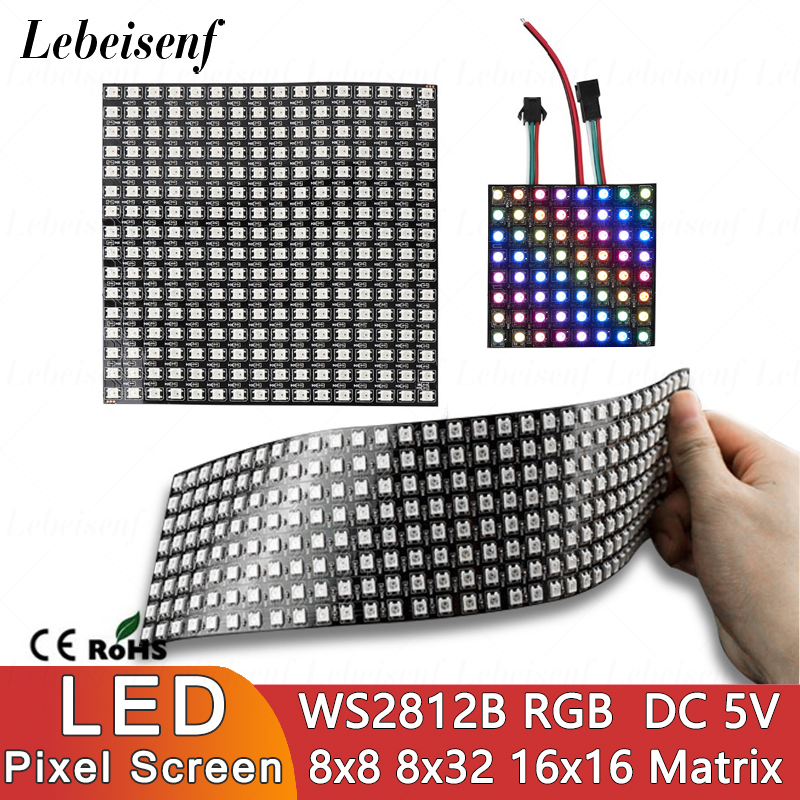 شاشة LED رقمية بكسلات WS2812B  - مراجعة Rgb Led Matrix 8X8 وسعره